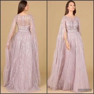 LARA A Line Gown With Long Cape Sleeves
